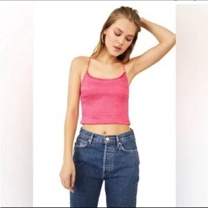 Free People smocked satin criss cross crop top tank top S bubblegum pink